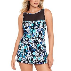 Swim Solutions Soft Blooms Bust Support Tummy Control Thigh Minimizer One Piece
